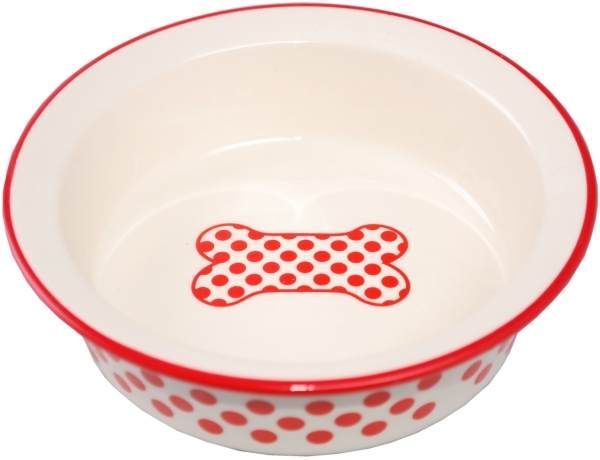Миска керамика № 1 красный горох  кост ( 12,5 * 4см ) 452
