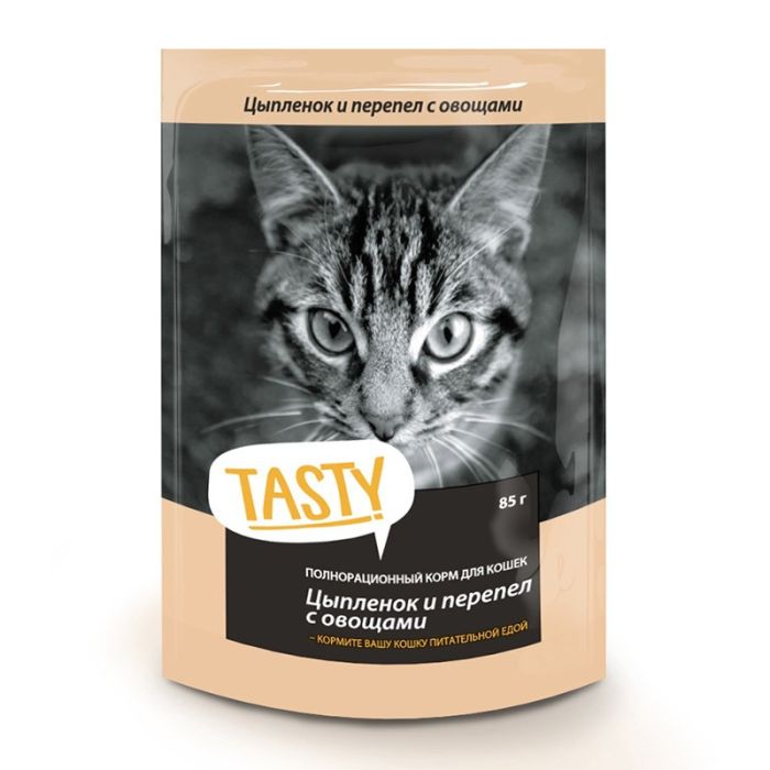 Tasty конс д/кош 85гр с Цыпленком, перепелом и овощами