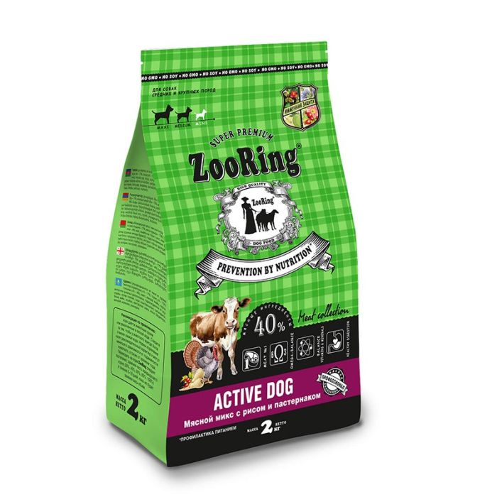 ЗооРинг д/соб АКТИВ Мясной микс рис/пастернак 2 кг