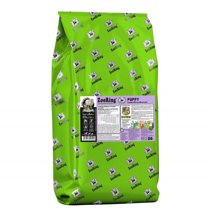 ЗооРинг для щенков средних и крупный пород, беременных и кормящих Ягненок/рис с брокколи 20 кг